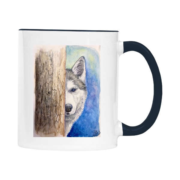 Hrnek malý barevný s potiskem Čekám tu na tebe - husky